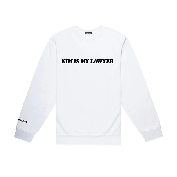 TALENTLESS Kim is My Lawyer White Crew Neck Sweater - Picture 1 of 5